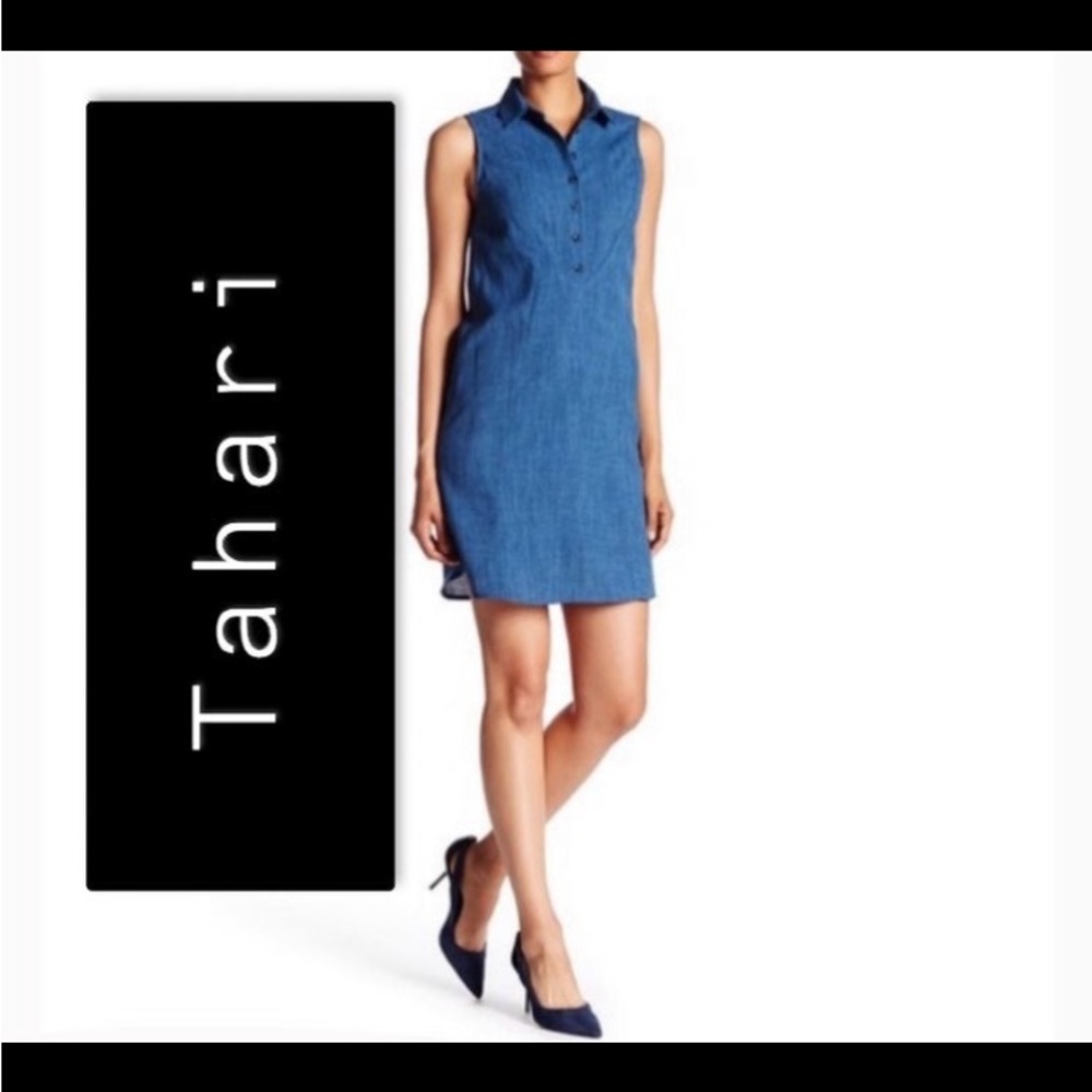 Tahari dress shirt tank blue fashion mini sleeveless 10 medium